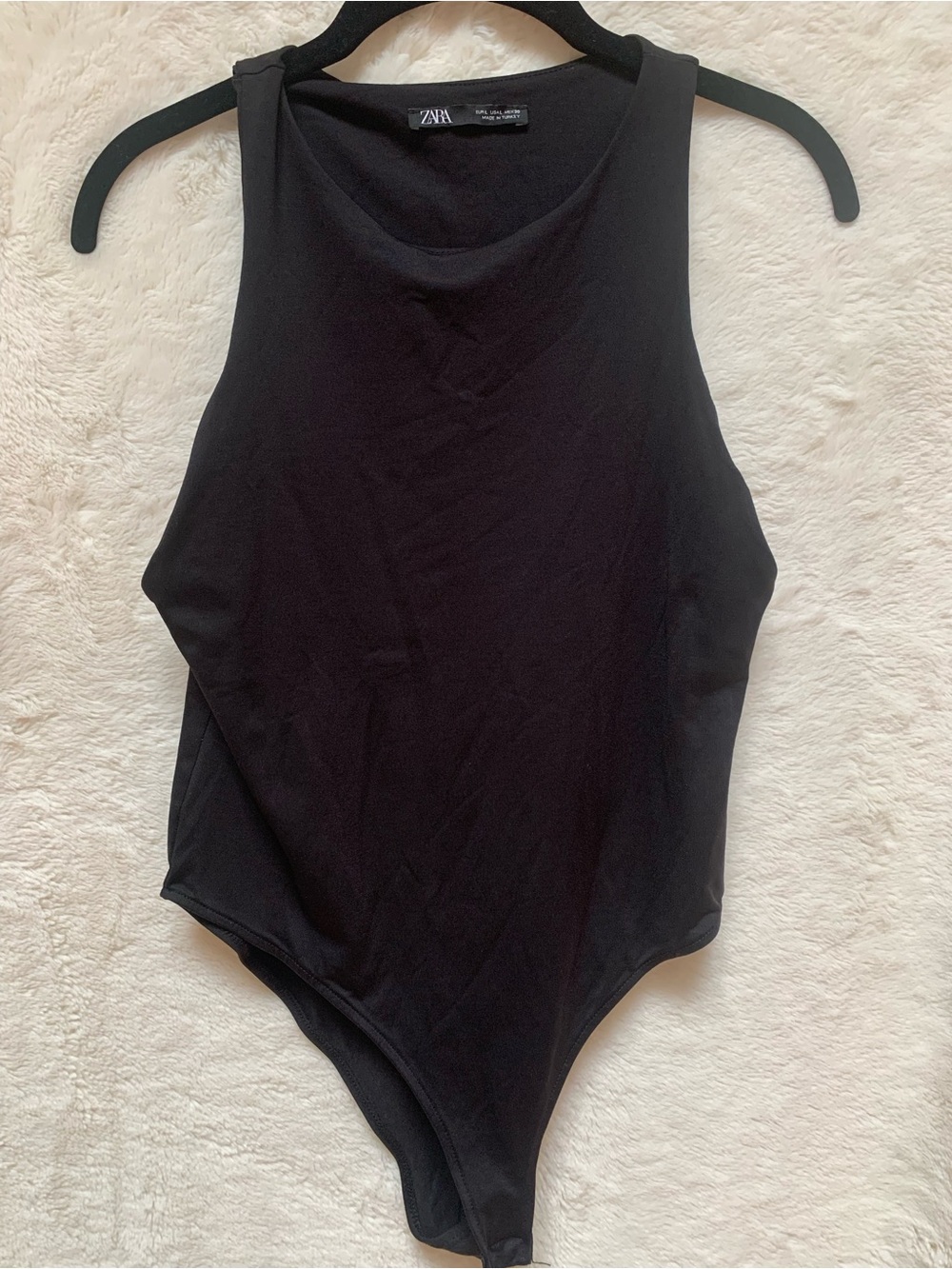 Zara Black Ribbed Sleeveless One-Piece Bodysuit
